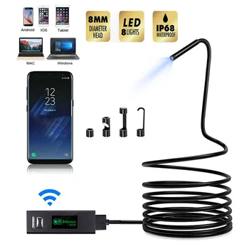8 mm Wifi HD 1200P Endoskopu Fotoaparát USB Vodotesný IP68 Borescope Semi Tuhá Trubice Bezdrôtový Video Inšpekcie pre Android alebo iOS