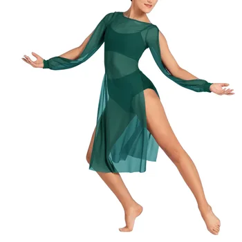 MiDee Oka Lístkového Rukáv Šaty Ženy Sexy Vidieť-cez Loď Krku Vysoká Rozdeliť Sukne Dievčatá Moderný Balet, Brušný Tanec Fáze Kostým