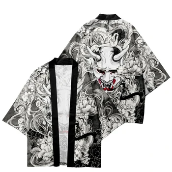 Japonské Anime Demon Tlač Samuraj Cosplay Kimono Beach Oblečenie Tradičné Haori Ženy Muži Streetwear Cardigan Yukata