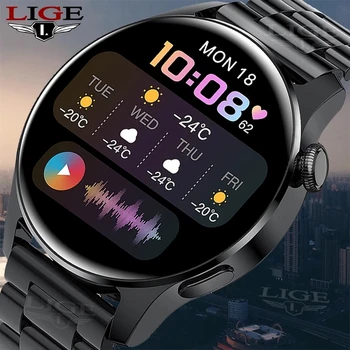 LIGE 2022 Plný kruh dotykový displej ocele Kapela luxusné Bluetooth hovor Mužov smart hodinky Nepremokavé Športové Aktivity fitness hodinky+box