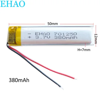 EHAO 701250 3,7 V 380mAh Lítium-Polymérová LiPo Nabíjateľná Batéria Pre Mp3, GPS Nahrávanie Pero Bluetooth Slúchadlá Smart Hodinky
