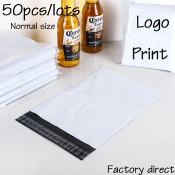 50Pcs Vlastné Logo, Print Biele Vysokej Kvality Kuriér Tašky Skladovanie Tašky Plastové Poly Obálky Mailer Poštovú Prepravu Poštových Tašiek
